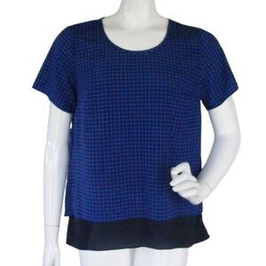 MICHAEL KORS Blouse, M, Two Tone Blue, Geometric, Open back, SS, Two tone Layer